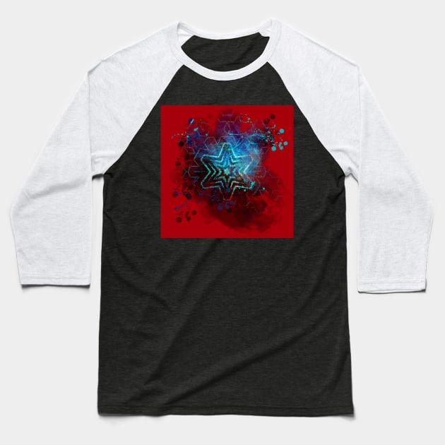 Blue star on blood red mandala Baseball T-Shirt by hereswendy